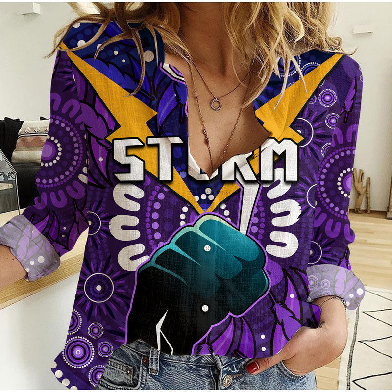 storm-rugby-women-casual-shirt-indigenous-with-thunder-go-storm