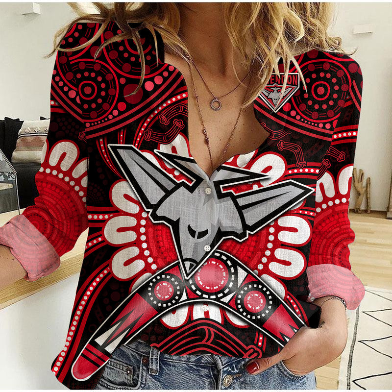 bombers-football-women-casual-shirt-boomerang-indigenous-dots