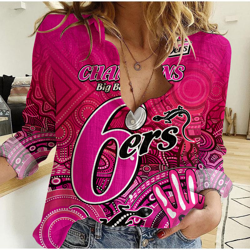 custom-personalised-sydney-sixers-champions-women-casual-shirt-lizard-indigenous-aboriginal