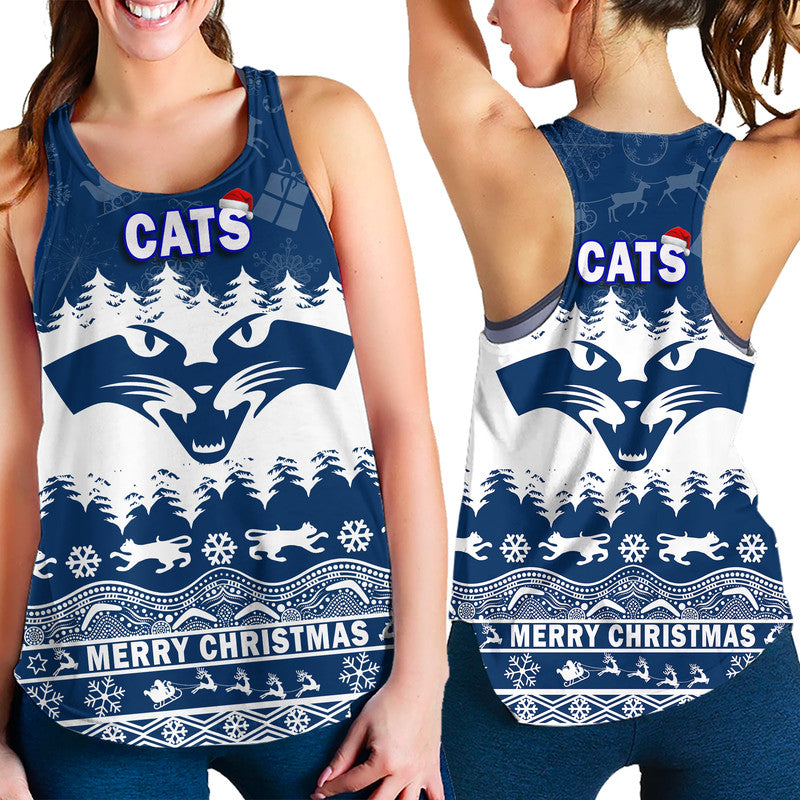 geelong-cats-unique-winter-season-women-racerback-tank-cats-merry-christmas