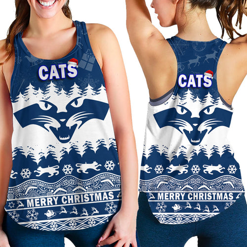 geelong-cats-unique-winter-season-women-racerback-tank-cats-merry-christmas