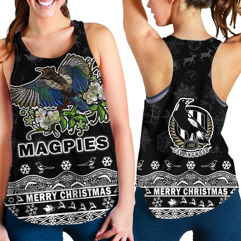 collingwood-pies-unique-winter-season-women-racerback-tank-magpies-merry-christmas