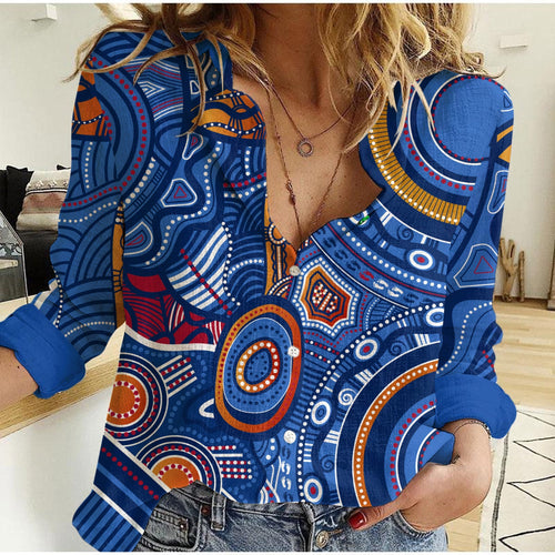 Indigenous Footprint Patterns Blue Color Casual Shirt
