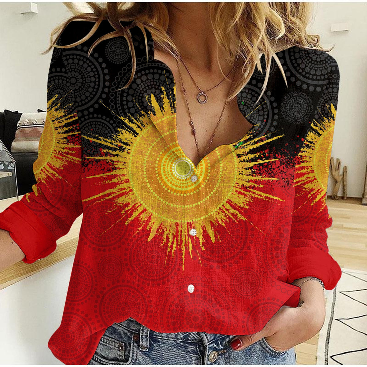 Aboriginal Flag Indigenous Sun Painting Art Casual Shirt