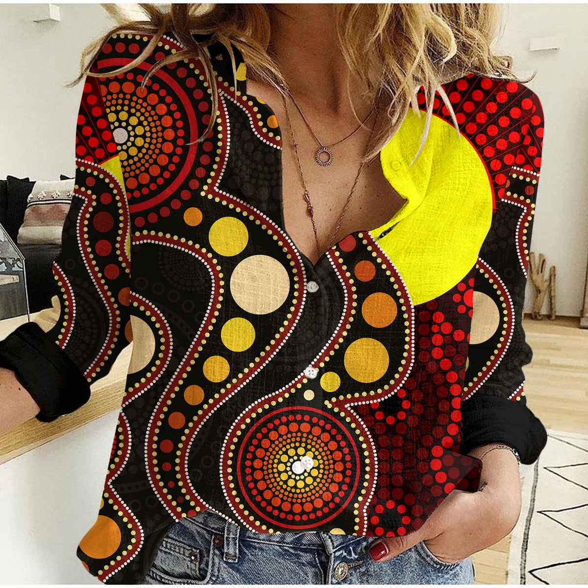 Australia Indigenous Flag Circle Dot Painting Art No.2 Casual Shirt