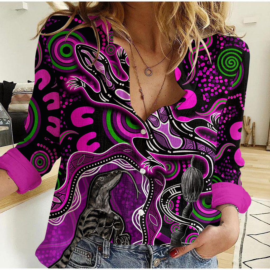 Aboriginal Lizard Casual Shirt Pink Color