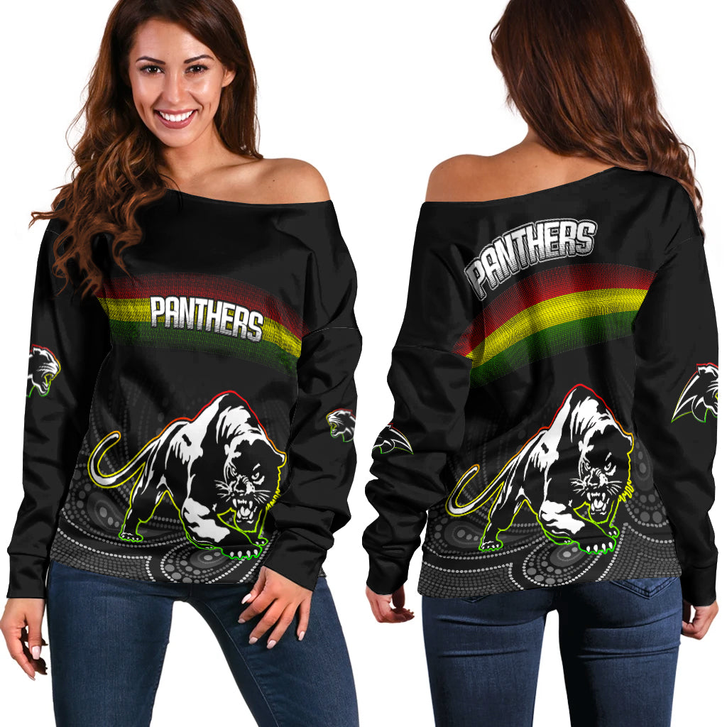 Black Panthers Rugby League Aboriginal Women Off Shoulder Sweater - LT2
