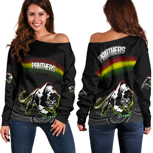 Black Panthers Rugby League Aboriginal Women Off Shoulder Sweater - LT2