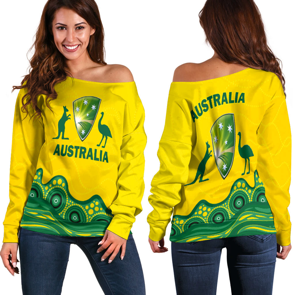 Australia Cricket Aboriginal Pattern Women Off Shoulder Sweater - LT2