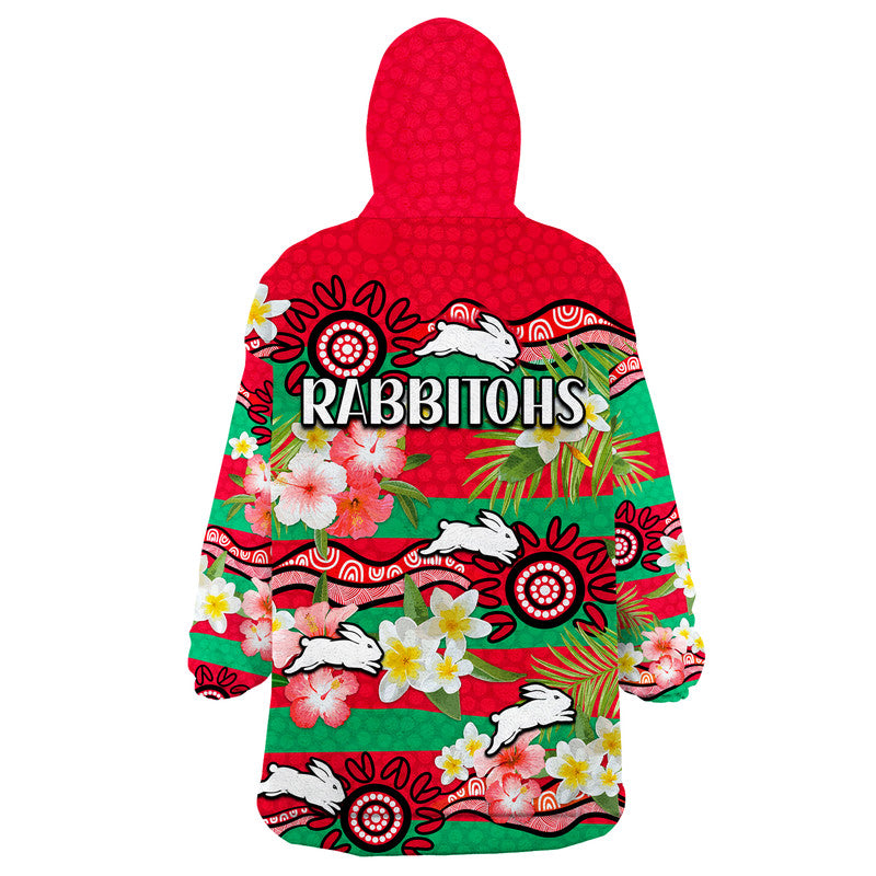 rabbitohs-rugby-wearable-blanket-hoodie-tropical-flowers-and-palm-hawaiian-style