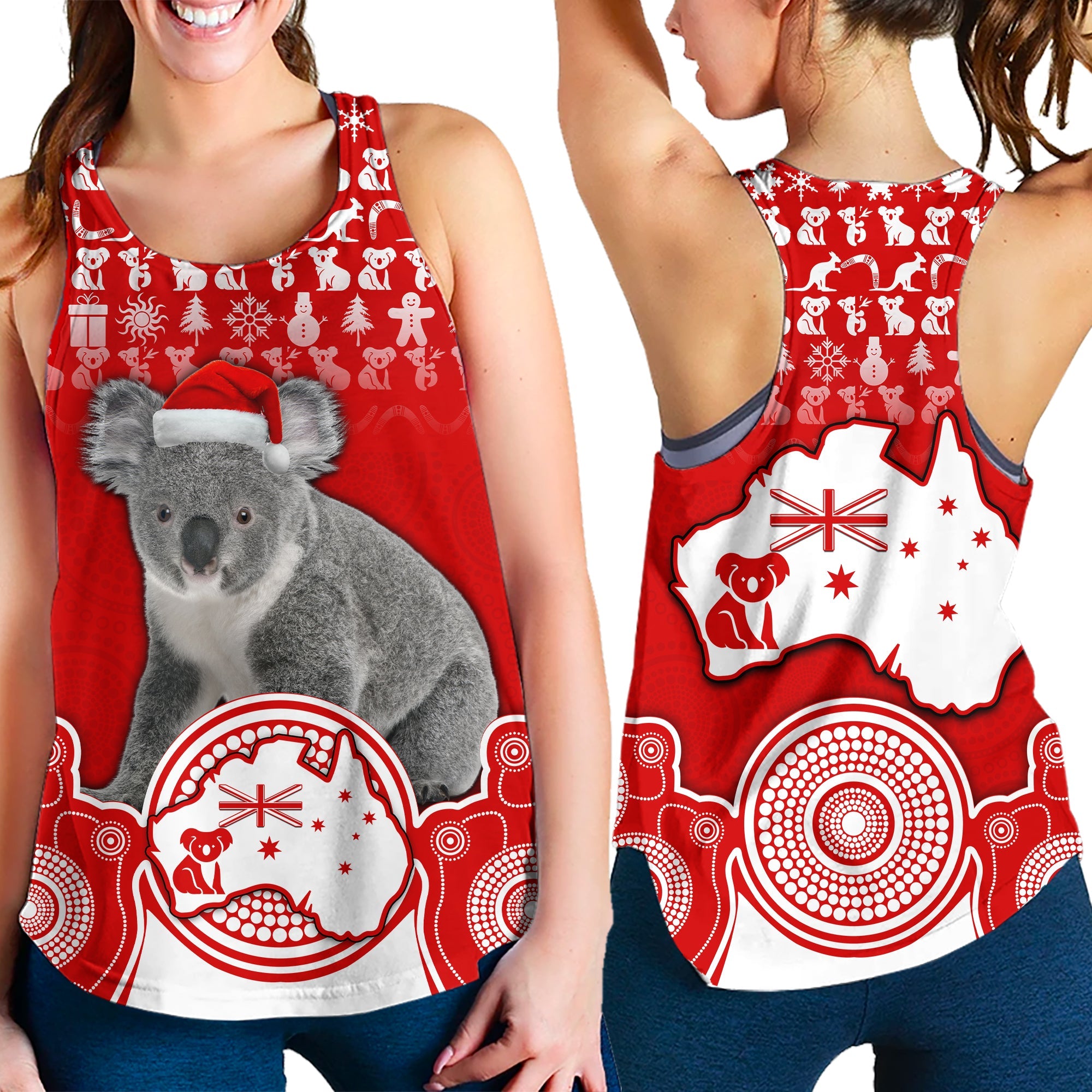 australian-koala-christmas-vibe-with-aboriginal-dot-painting-style-no2-women-racerback-tank
