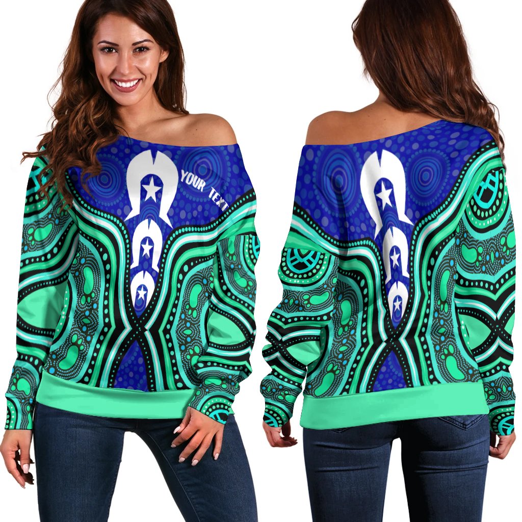 Torres Strait Personalised Women's Off Shoulder Sweater - Torres Strait Symbol And Aboriginal Patterns - Vibe Hoodie