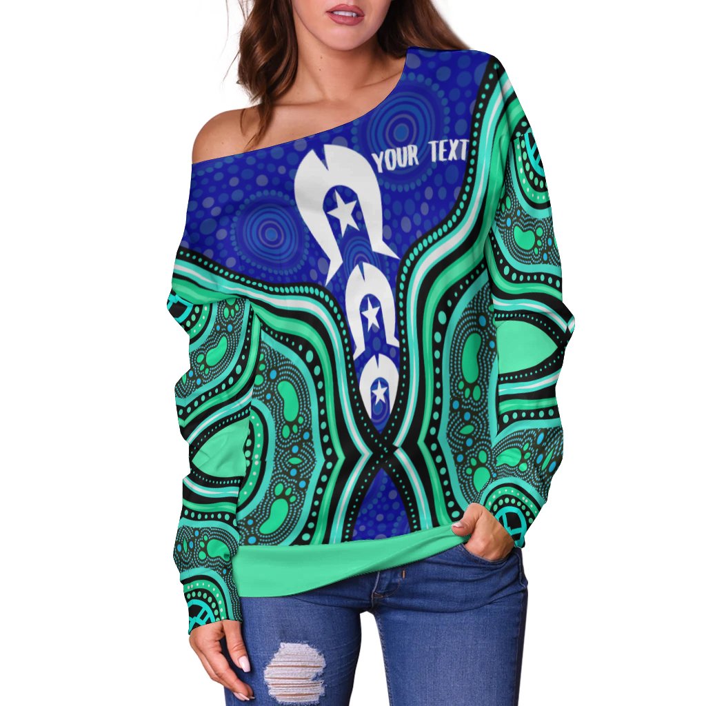 Torres Strait Personalised Women's Off Shoulder Sweater - Torres Strait Symbol And Aboriginal Patterns - Vibe Hoodie