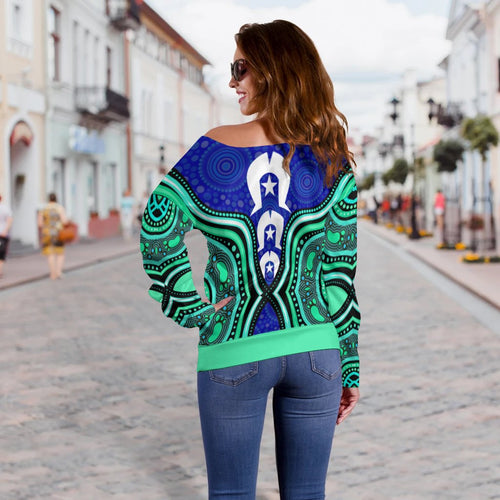 Torres Strait Personalised Women's Off Shoulder Sweater - Torres Strait Symbol And Aboriginal Patterns - Vibe Hoodie