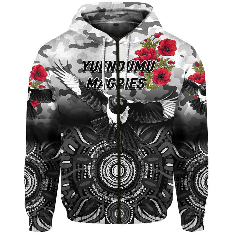 Yuendumu Magpies Football Club ANZAC Zip Up And Pullover Hoodie Indigenous Vibes LT8