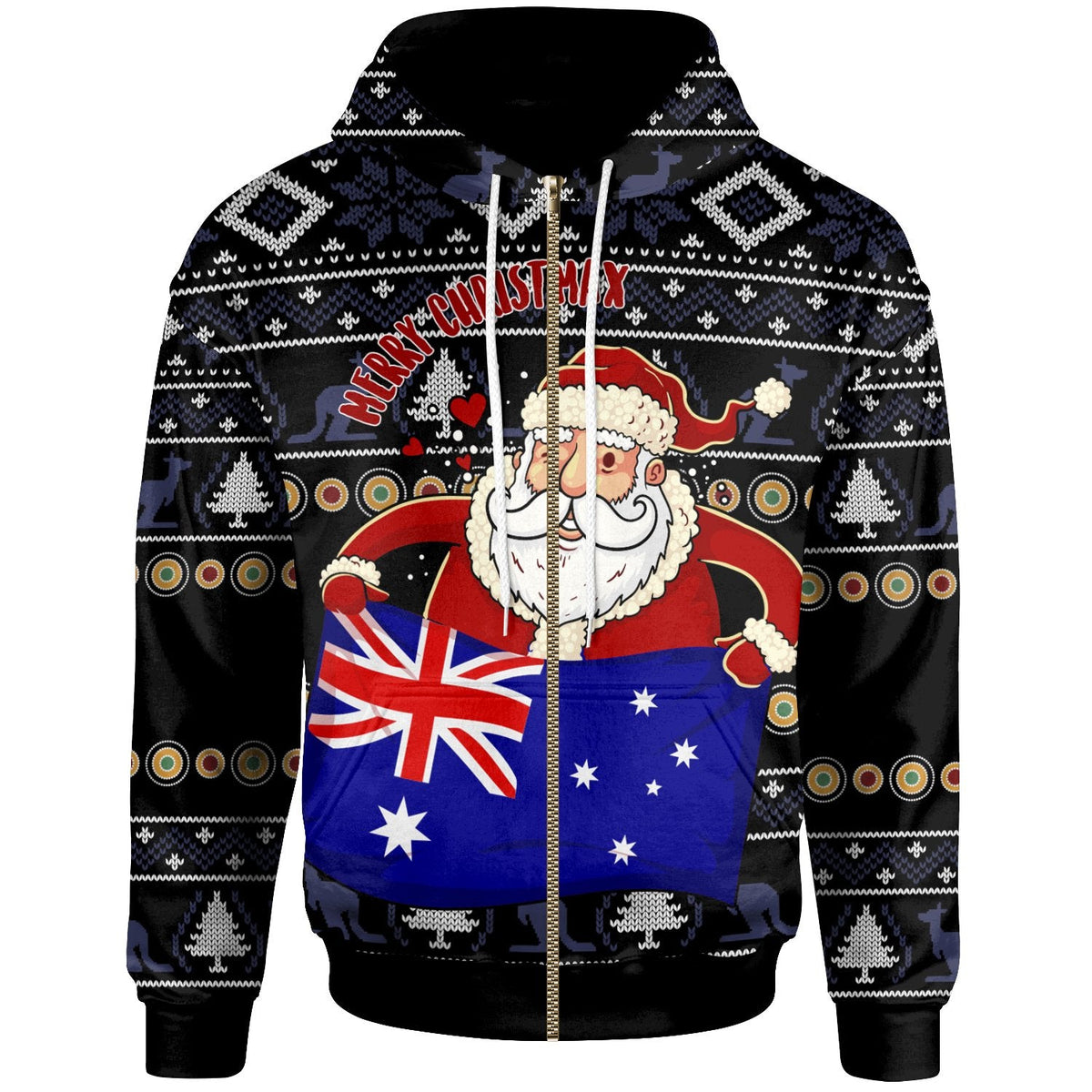 christmas-zip-up-hoodie-australia-santa-claus-hold-the-flag-black