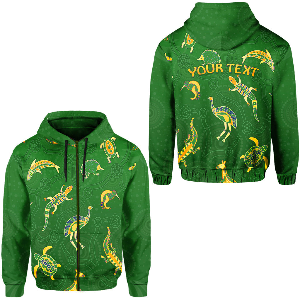 custom-personalised-aboriginal-art-zip-hoodie-animals-australia-version-green