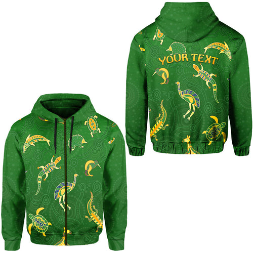 custom-personalised-aboriginal-art-zip-hoodie-animals-australia-version-green