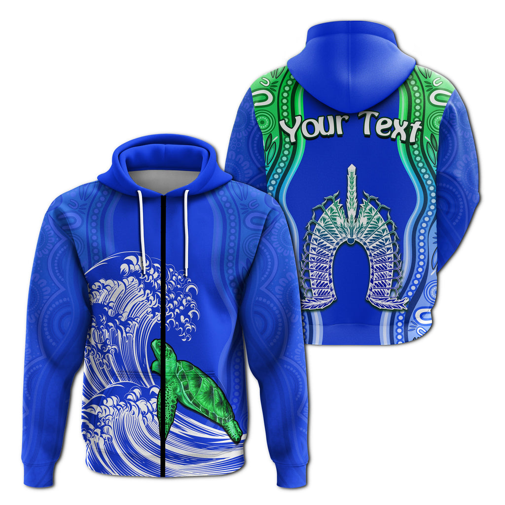 custom-personalised-torres-strait-islands-zip-hoodie-the-dhari-mix-aboriginal-turtle-version-blue