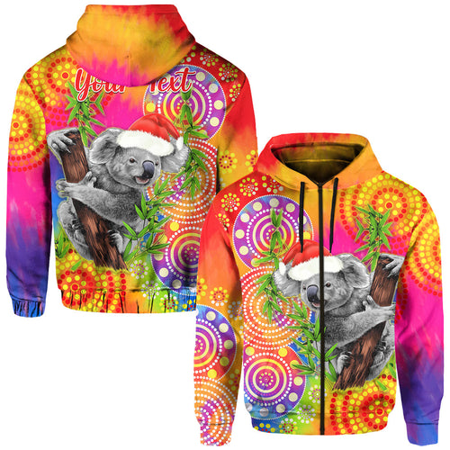 custom-personalised-australia-koala-aboriginal-hoodie-rainbow-tie-dye-merry-christmas