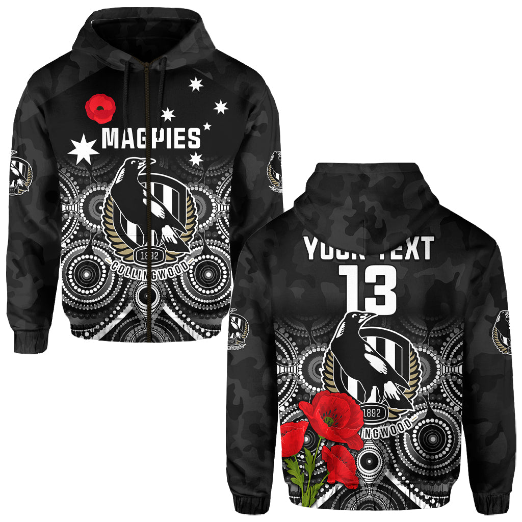 custom-text-and-number-magpies-football-anzac-day-hoodie-aboriginal-poppy-flowers