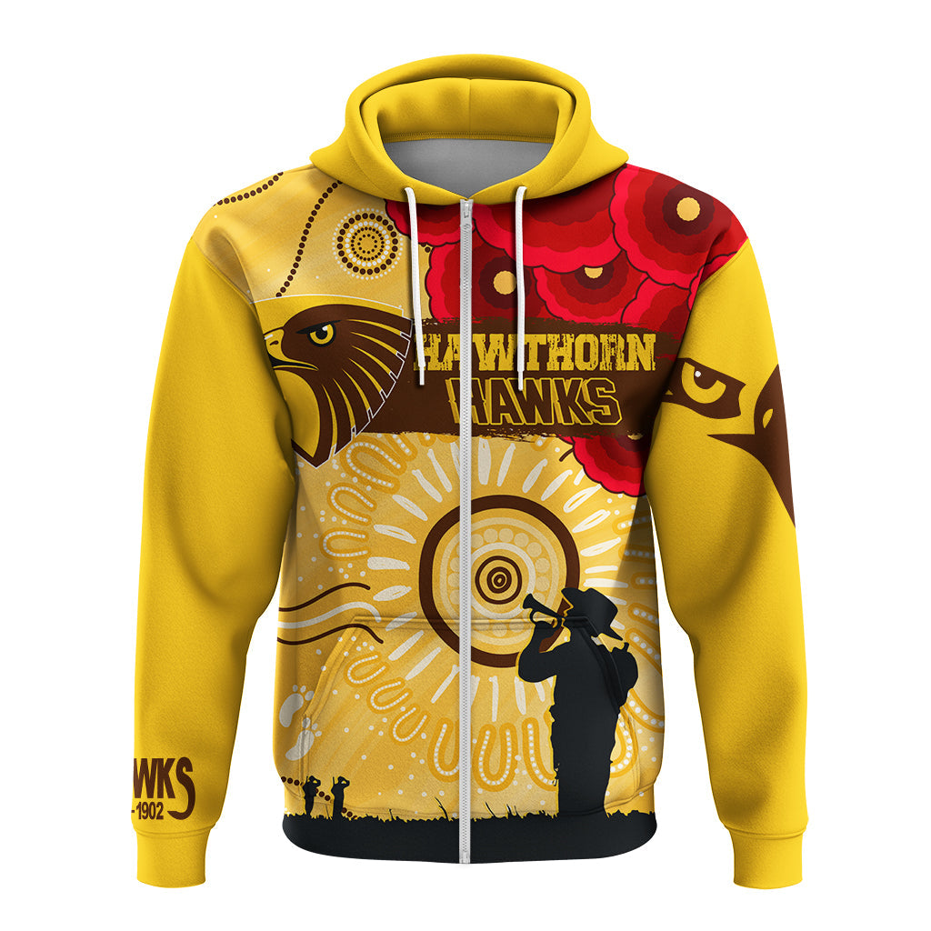 custom-personalised-hawthorn-hawks-indigenous-anzac-day-zip-hoodie-we-will-remember