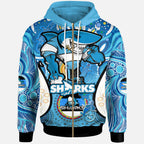 sharks-rugby-hoodie-custom-sharkies-mascot-with-aboriginal-art-personalised-player-and-number-hoodie