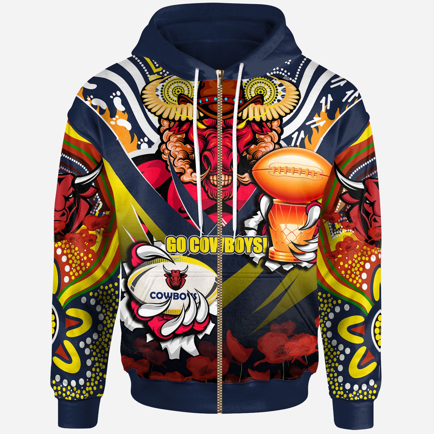 cowboys-premierships-rugby-hoodie-custom-go-cowboys-champion-claw-scratch-aboriginal-culture-hoodie