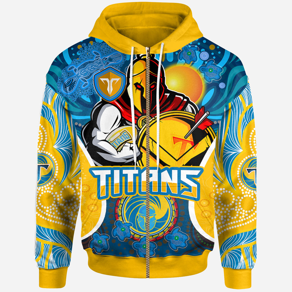 titans-rugby-hoodie-custom-gold-coast-titans-mascot-with-aboriginal-art-personalised-player-and-number-hoodie