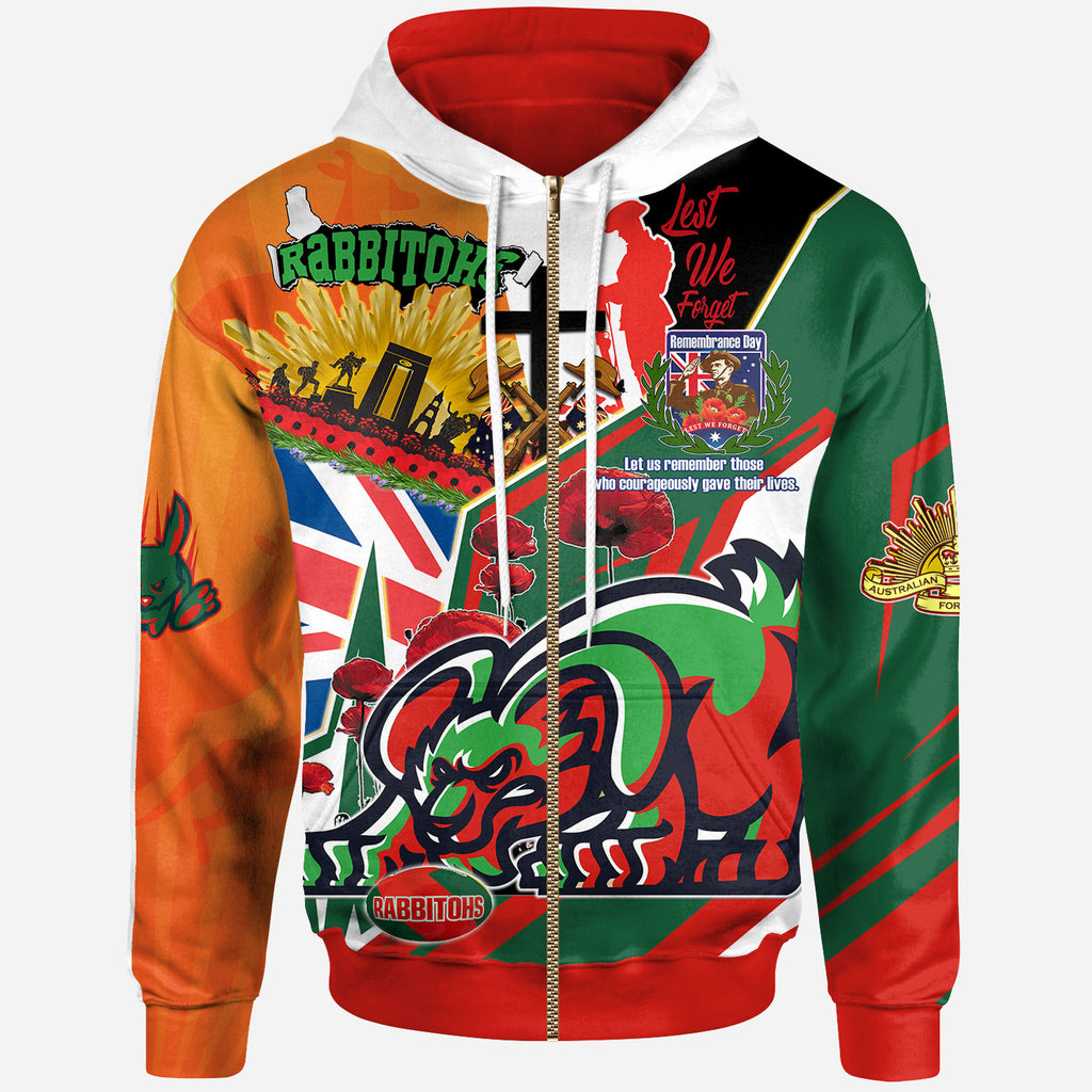 rabbitohs-rugby-hoodie-custom-remembrance-rabbitohs-anzac-quote-with-poppy-and-rosemary-hoodie