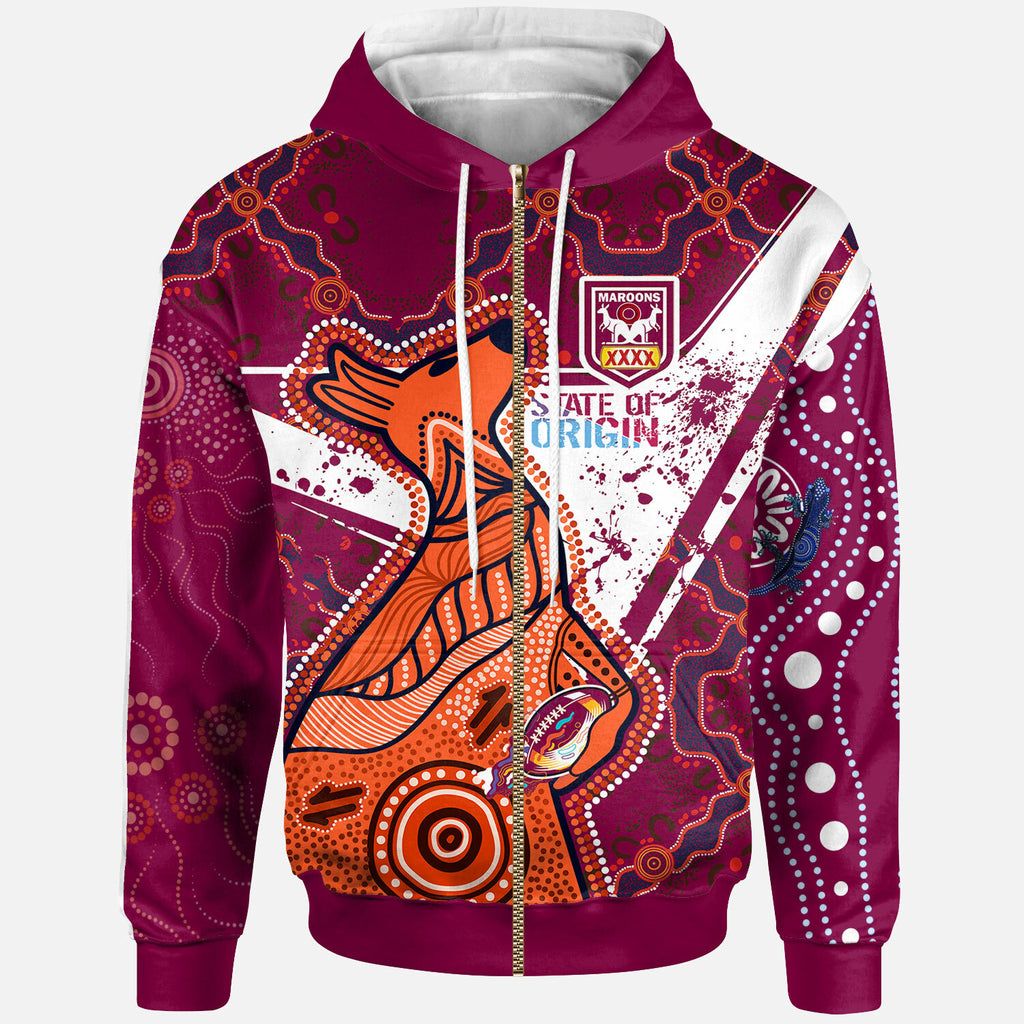 queensland-rugby-league-team-hoodie-custom-queensland-maroons-kangaroo-state-of-origin-dot-art-painting-splash-hoodie