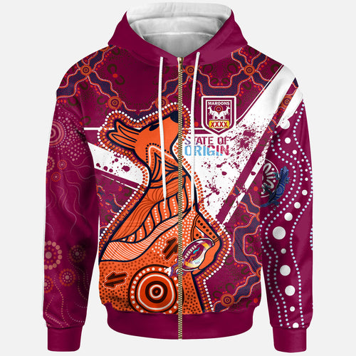 queensland-rugby-league-team-hoodie-custom-queensland-maroons-kangaroo-state-of-origin-dot-art-painting-splash-hoodie