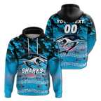 (Custom Personalised) Sharks Rugby ANZAC Day Camouflage Indigenous Art Hoodie - LT12