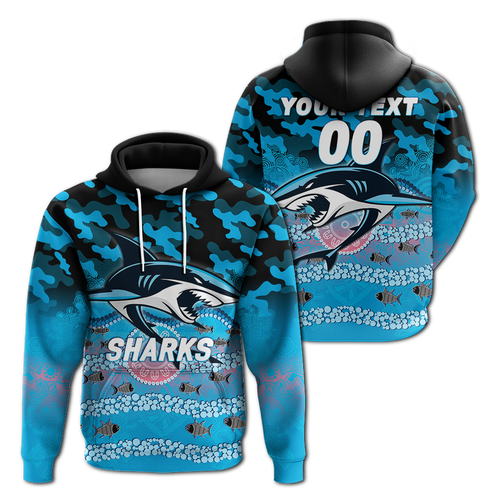 (Custom Personalised) Sharks Rugby ANZAC Day Camouflage Indigenous Art Hoodie - LT12