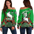(Custom Personalised) Rabbitohs Rugby Aboriginal Art Women Off Shoulder Sweater - LT12