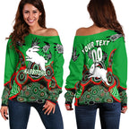 (Custom Personalised) Rabbitohs Rugby Aboriginal Art Women Off Shoulder Sweater - LT12