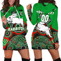 (Custom Personalised) Rabbitohs Rugby Aboriginal Art Hoodie Dress - LT12