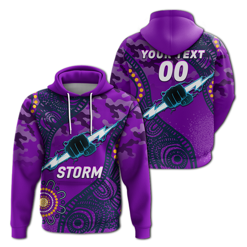 (Custom Personalised) Storm Rugby ANZAC Day Camouflage Indigenous Art Hoodie - LT12