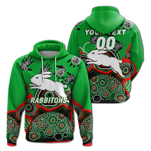 (Custom Personalised) Rabbitohs Rugby Aboriginal Art Hoodie - LT12