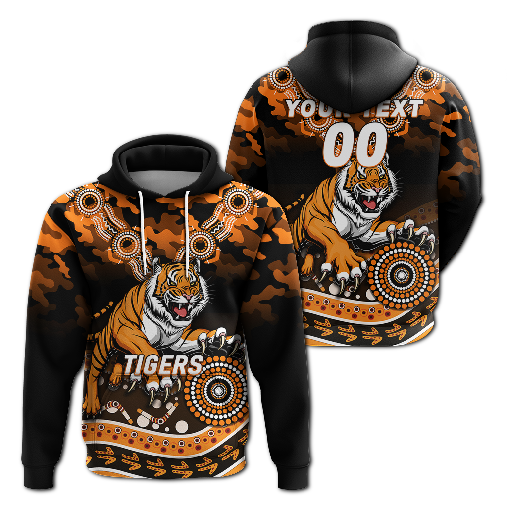 (Custom Personalised) Tigers Rugby ANZAC Day Camouflage Indigenous Art Hoodie - LT12