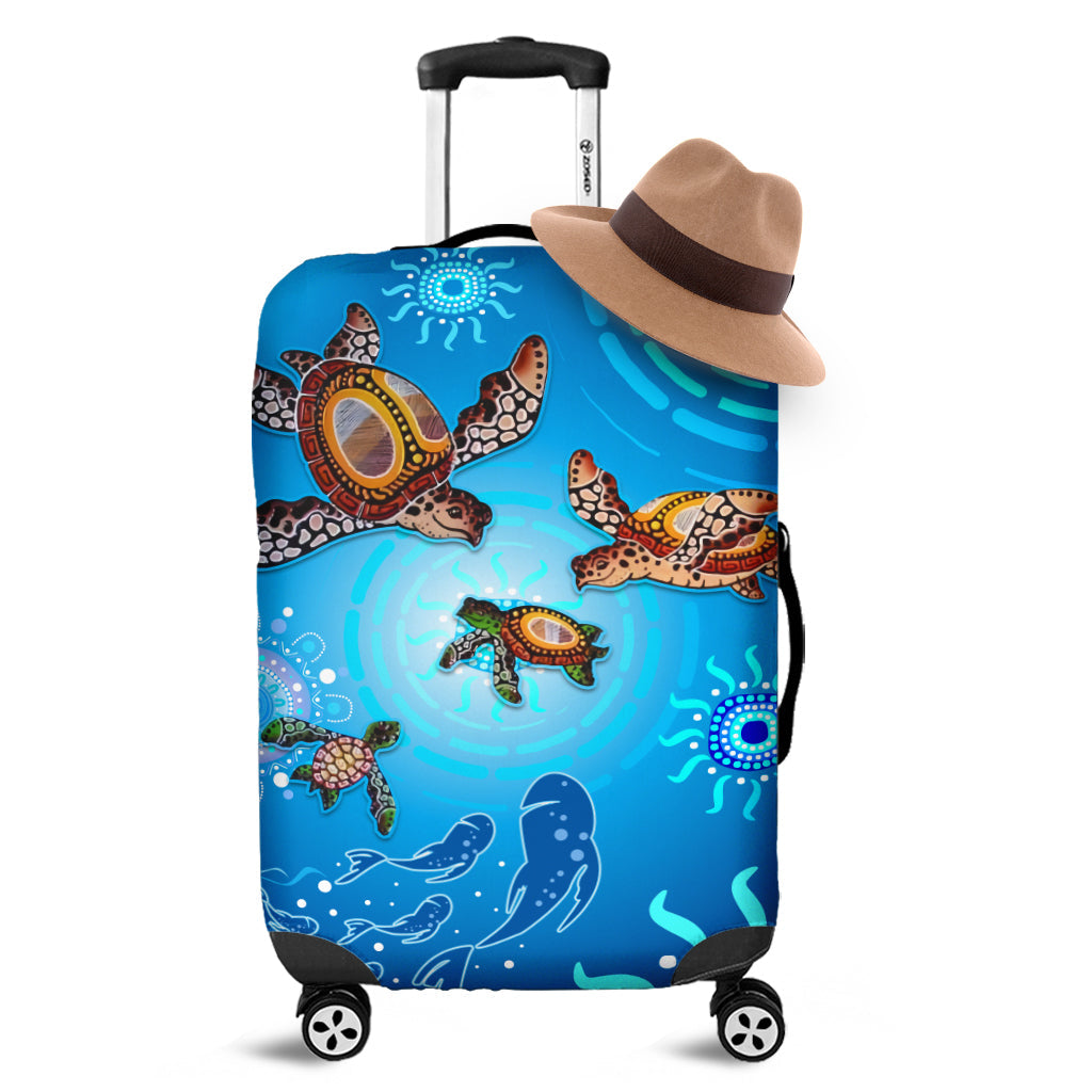 australian-aboriginal-luggage-covers-happy-turtle-family-version-blue
