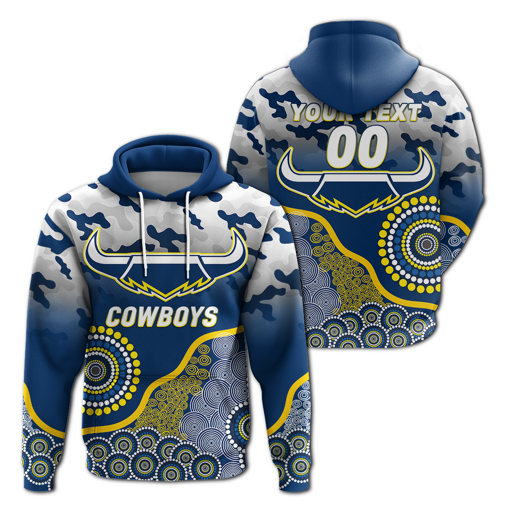 (Custom Personalised) Cowboys Rugby ANZAC Day Camouflage Indigenous Art Hoodie - LT12
