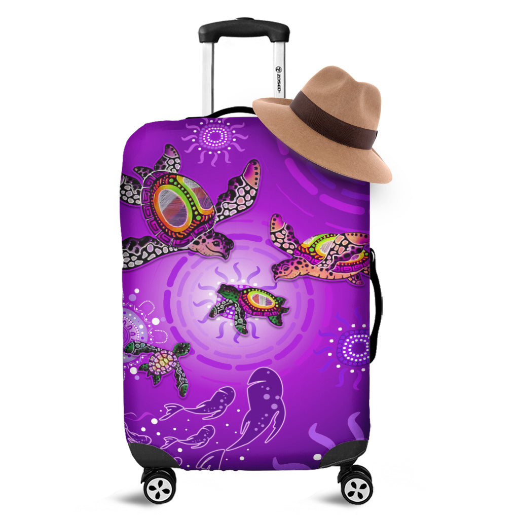 australian-aboriginal-luggage-covers-happy-turtle-family-version-purple