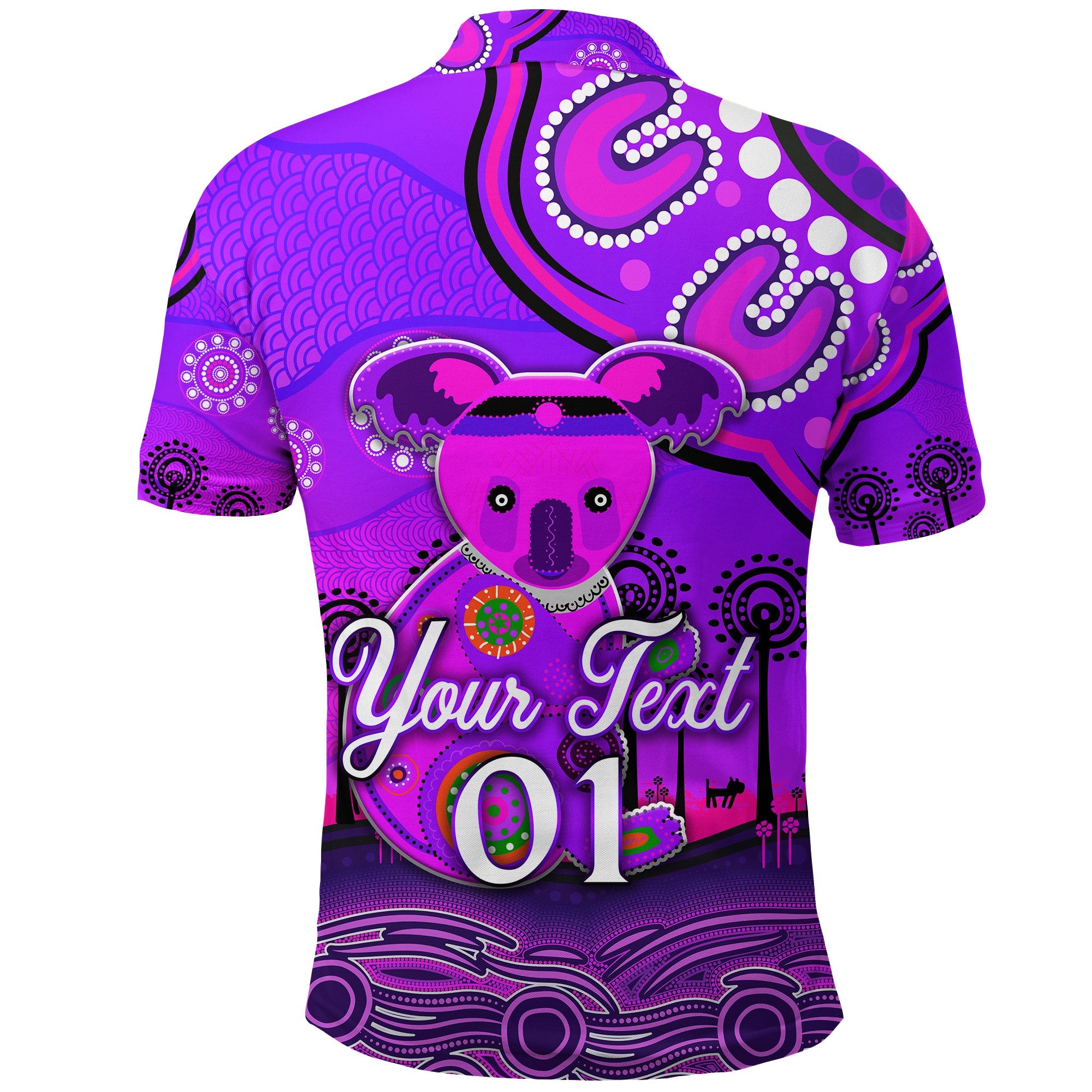custom-personalised-aboriginal-art-koala-polo-shirt-indigenous-unique-vibes-purple