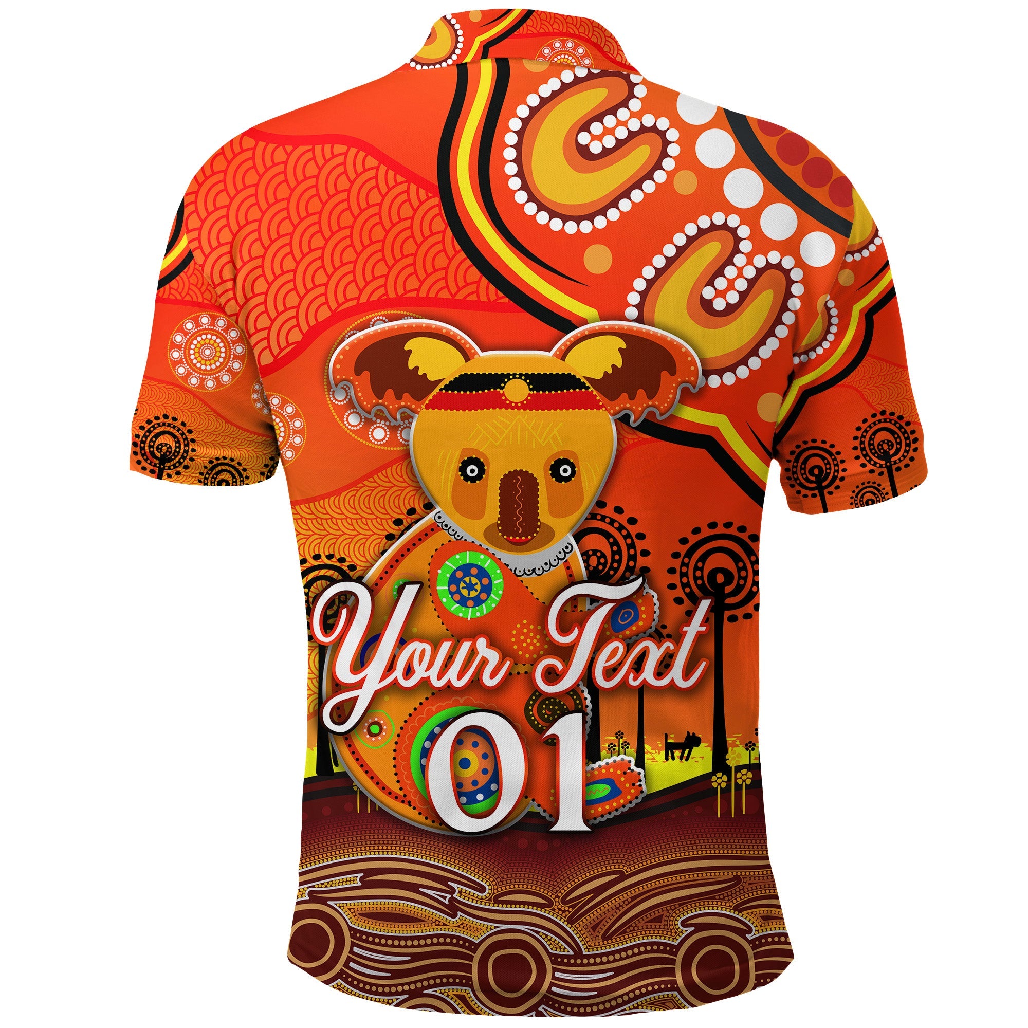 custom-personalised-aboriginal-art-koala-polo-shirt-indigenous-unique-vibes-orange