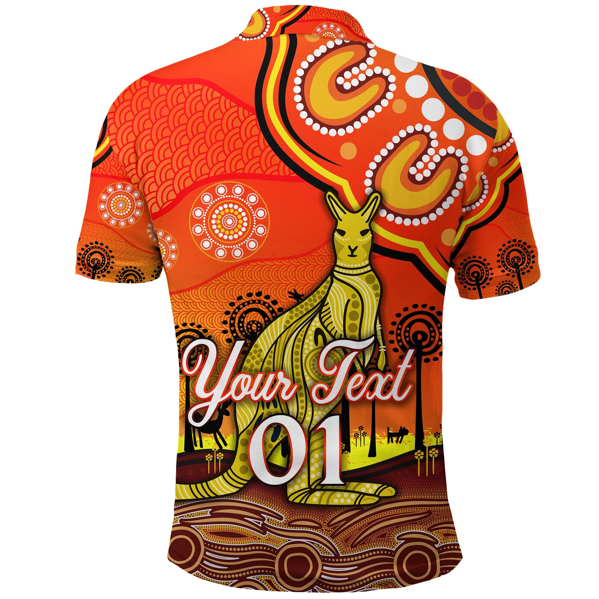 custom-personalised-aboriginal-art-kangaroo-polo-shirt-indigenous-unique-vibes-orange