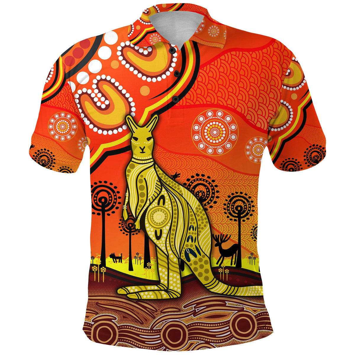 custom-personalised-aboriginal-art-kangaroo-polo-shirt-indigenous-unique-vibes-orange