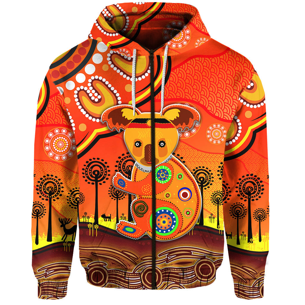custom-personalised-aboriginal-art-koala-zip-hoodie-indigenous-unique-vibes-orange