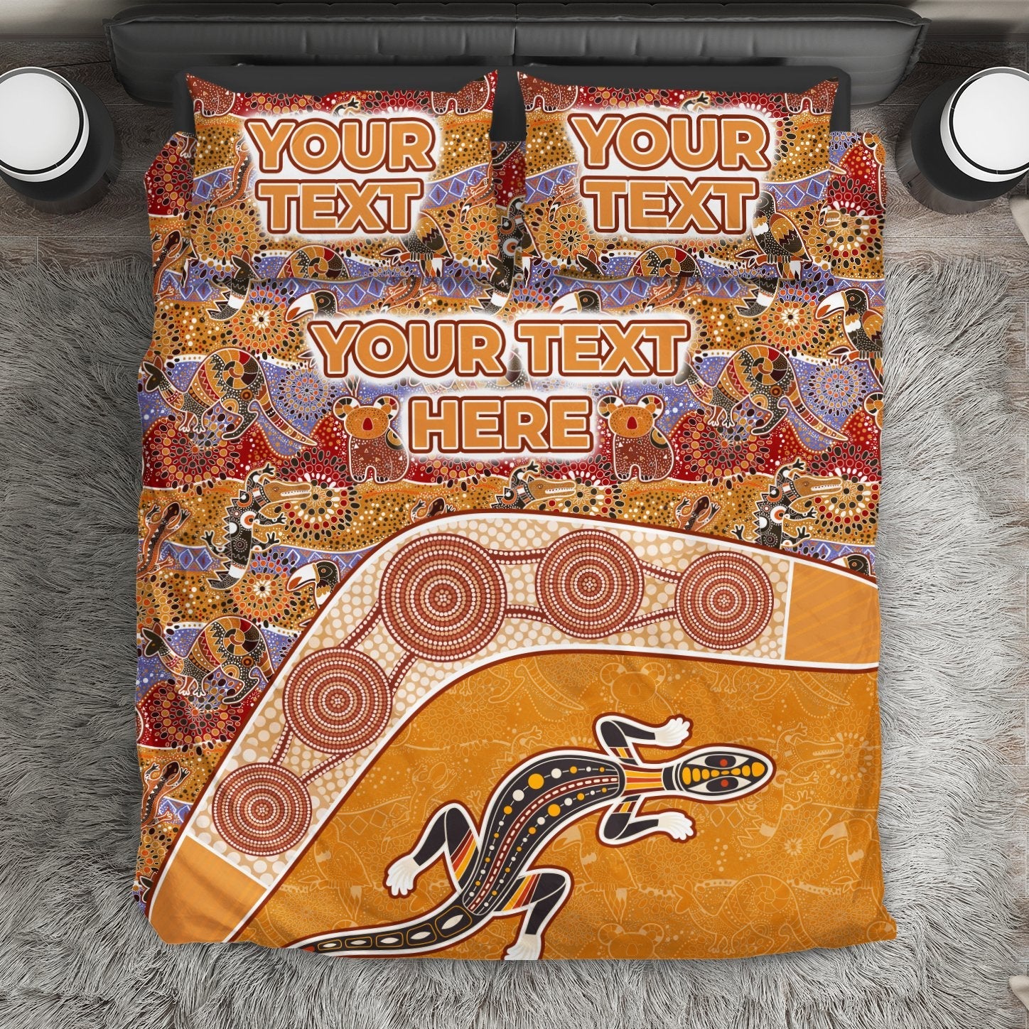 aboriginal-bedding-sets-lizard-patterns-boomerang-crocodile-kangaroo-custom