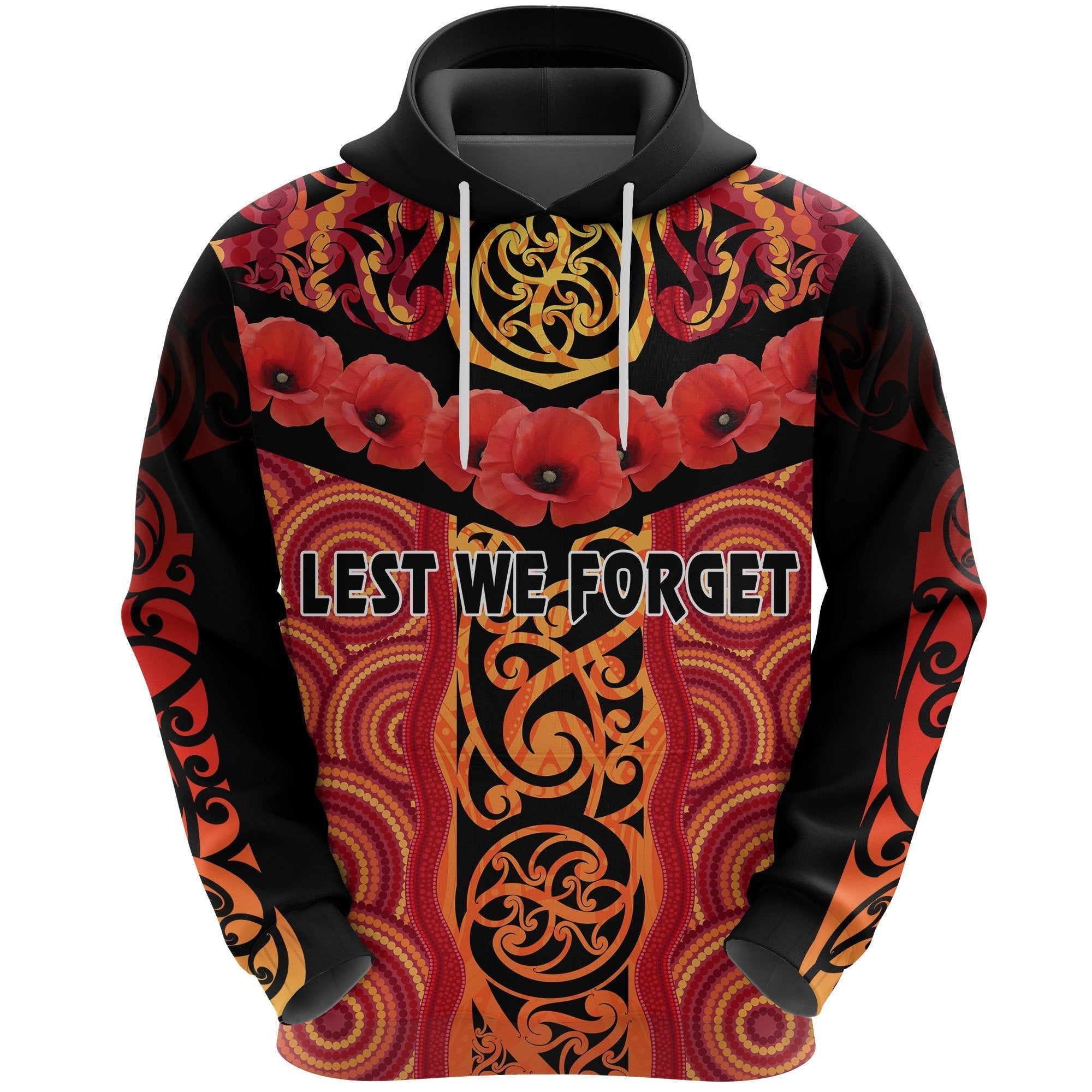 anzac-lest-we-forget-poppy-hoodie-new-zealand-maori-silver-fern-australia-aboriginal